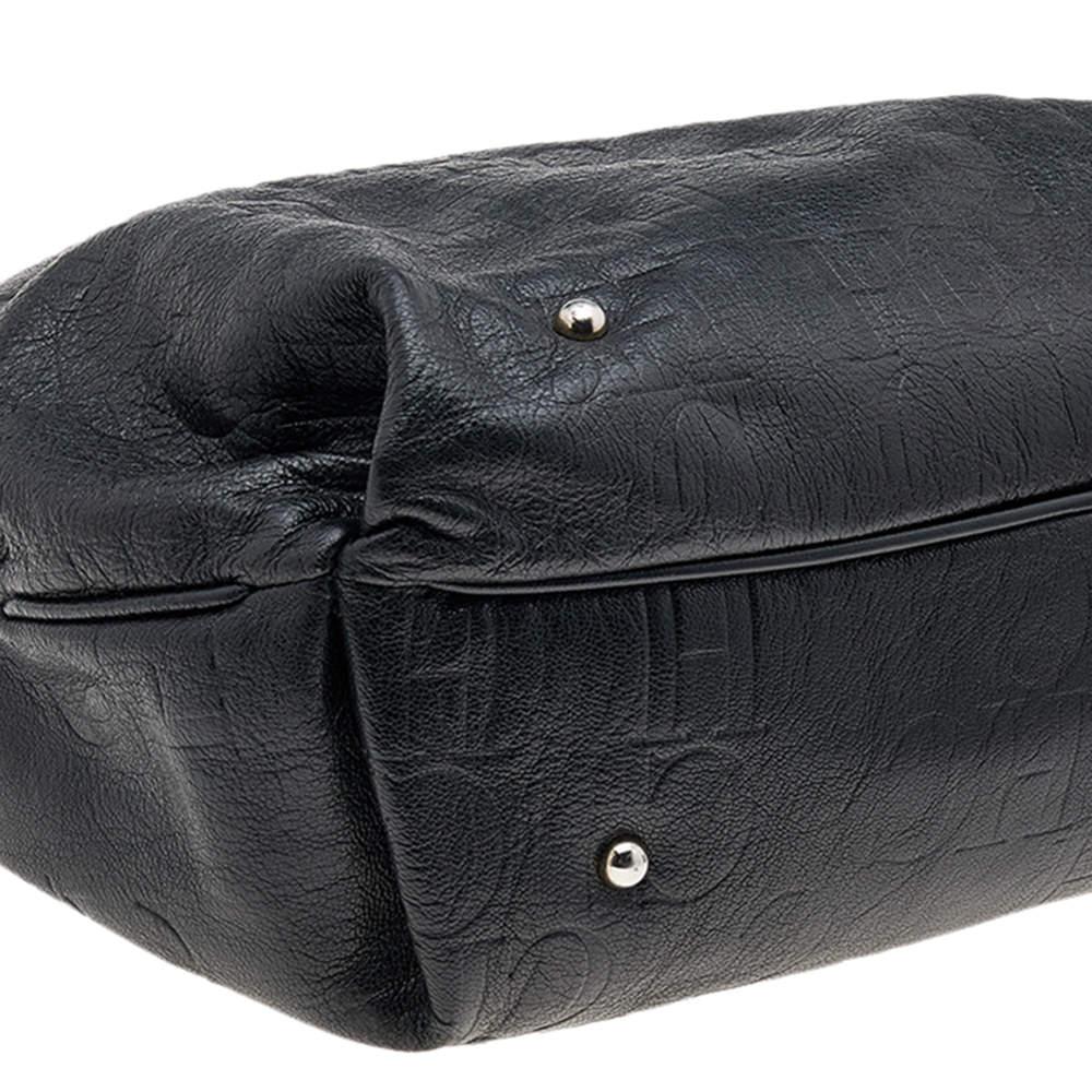 Carolina Herrera Black Monogram Embossed Leather Boston Bag For Sale 1