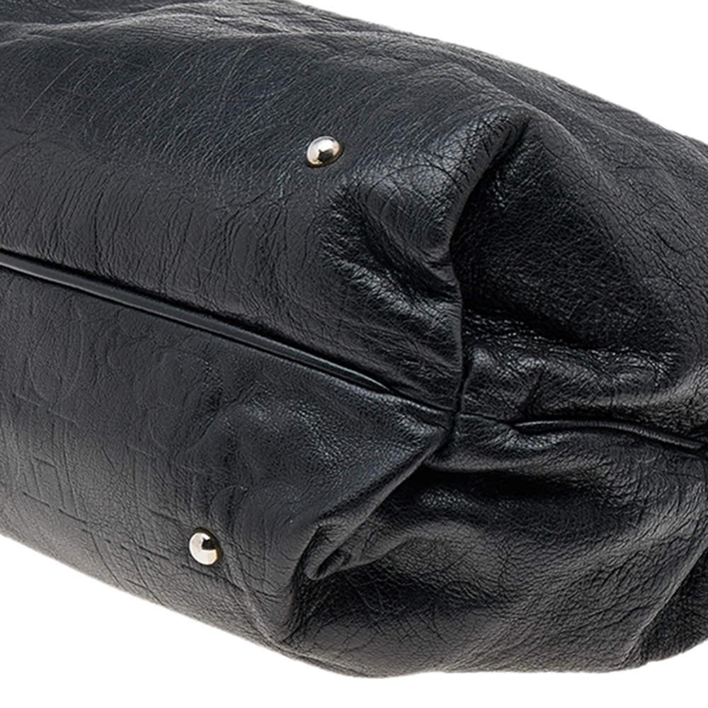 Carolina Herrera Black Monogram Embossed Leather Boston Bag For Sale 2
