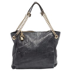 Carolina Herrera Black Monogram Embossed Leather Chain Bag