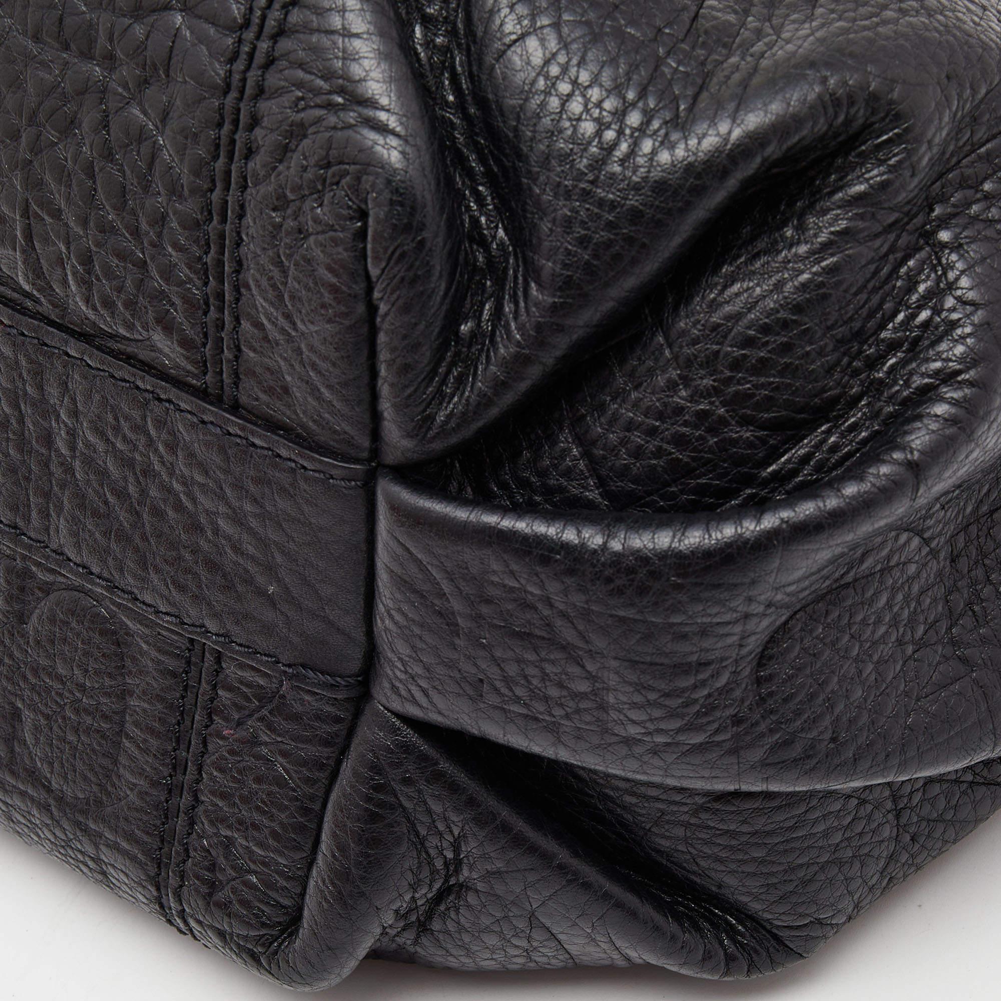 Carolina Herrera Black Monogram Embossed Leather Chain Hobo 1