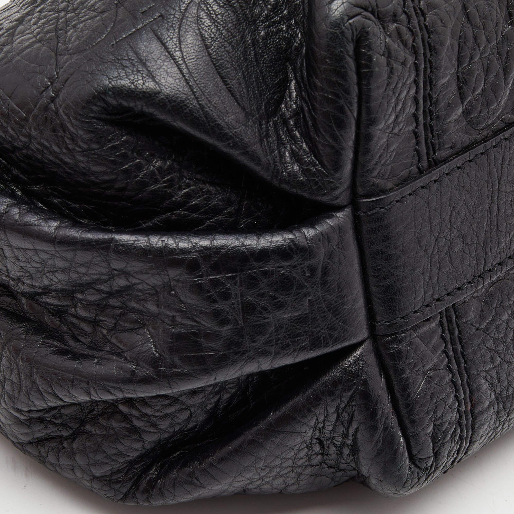 Carolina Herrera Black Monogram Embossed Leather Chain Hobo 2