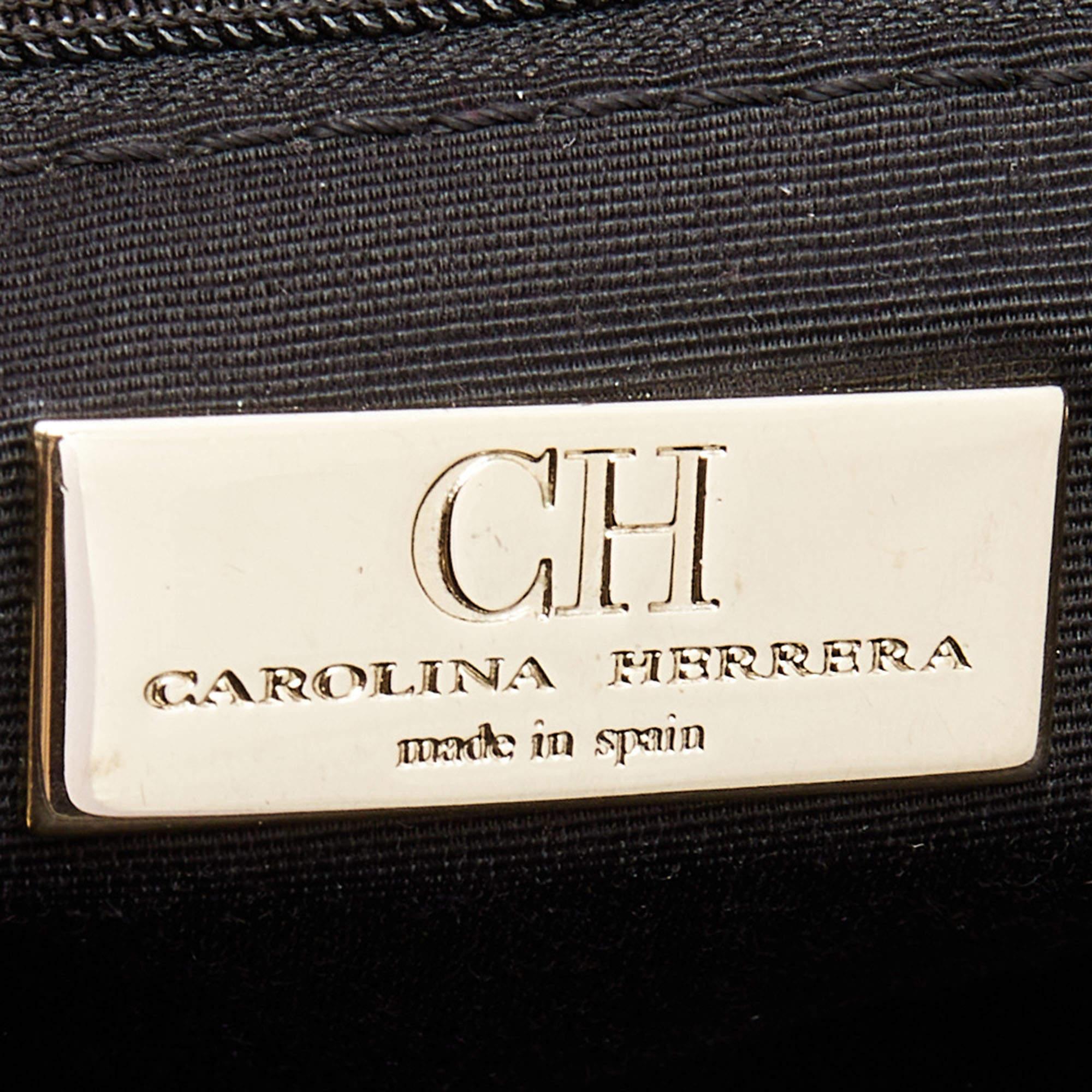 Carolina Herrera Black Monogram Embossed Leather Chain Hobo 5