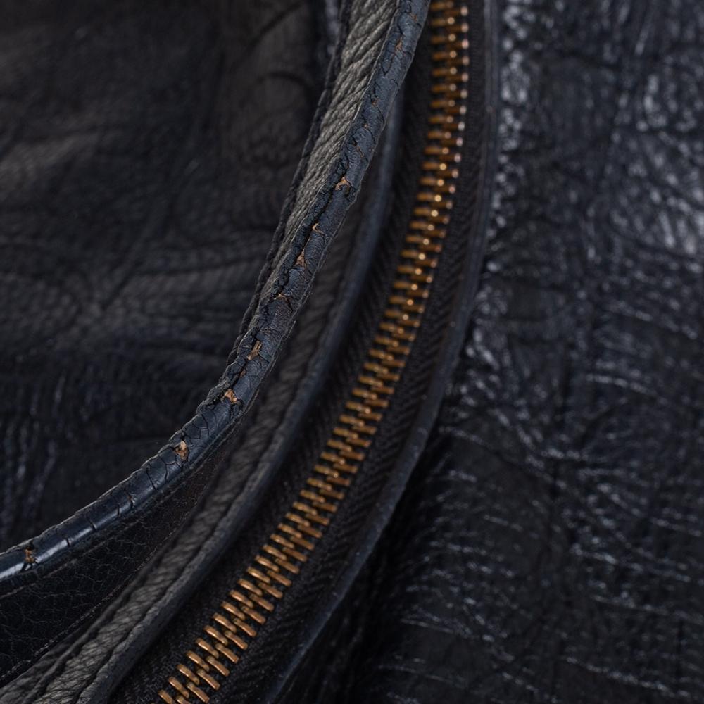 Carolina Herrera Black Monogram Embossed Leather Expandable Hobo 6