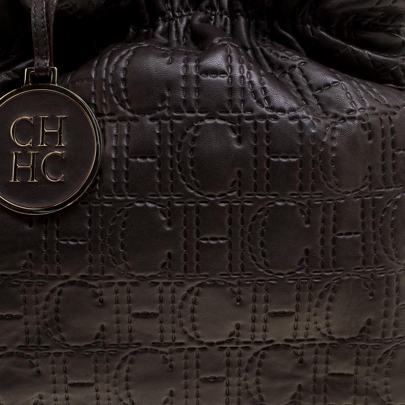 Carolina Herrera Black Monogram Embossed Leather Tote 2