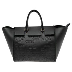 Carolina Herrera Black Monogram Embossed Leather Vendome Tote