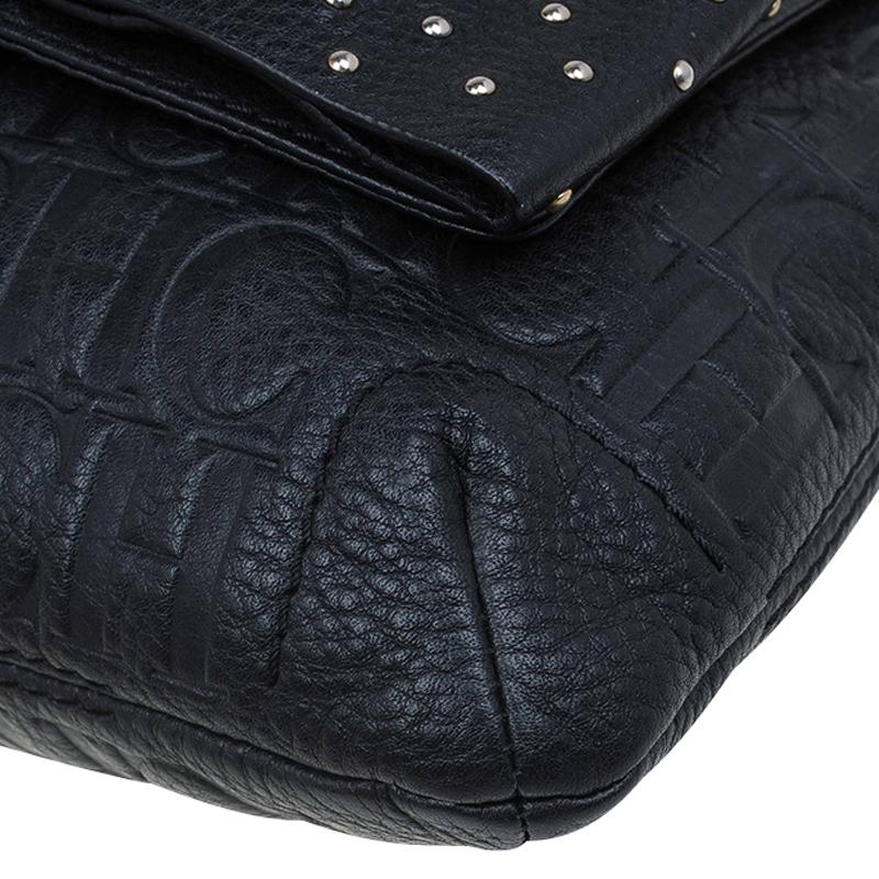 Carolina Herrera Black Monogram Leather Audrey Shoulder Bag 7