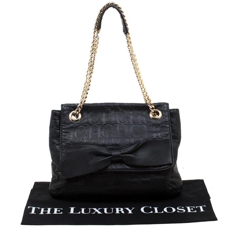 Carolina Herrera Black Monogram Leather Audrey Shoulder Bag 6