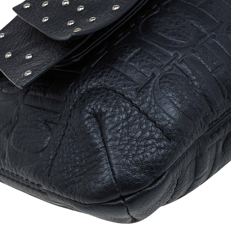Carolina Herrera Black Monogram Leather Audrey Shoulder Bag 8