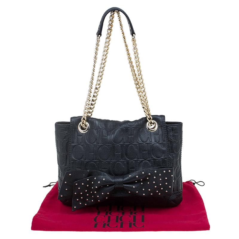 Carolina Herrera Black Monogram Leather Audrey Shoulder Bag 11