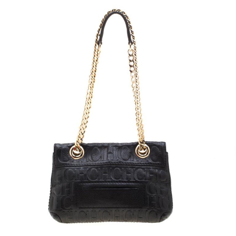 Carolina Herrera Black Monogram Leather Audrey Shoulder Bag For Sale at ...