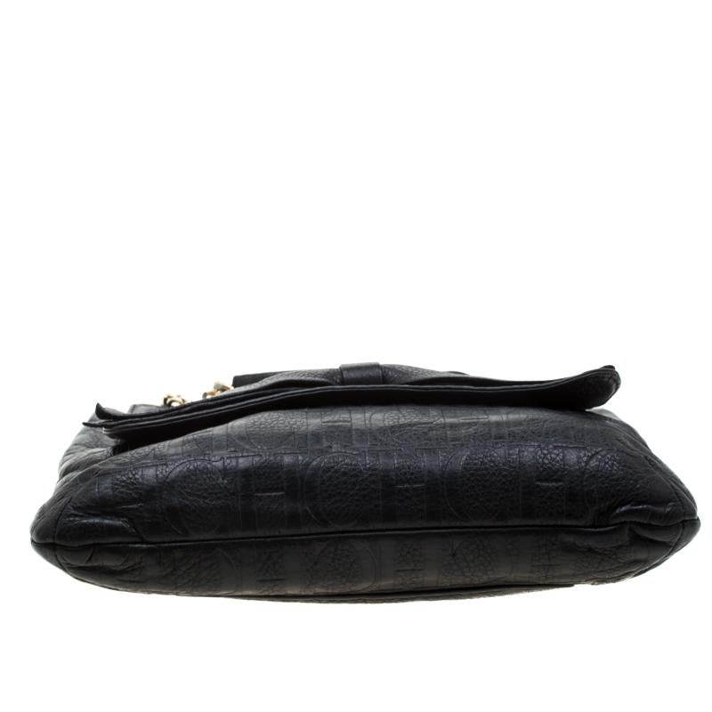 Women's Carolina Herrera Black Monogram Leather Audrey Shoulder Bag