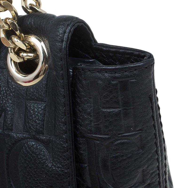 Carolina Herrera Black Monogram Leather Audrey Shoulder Bag 2