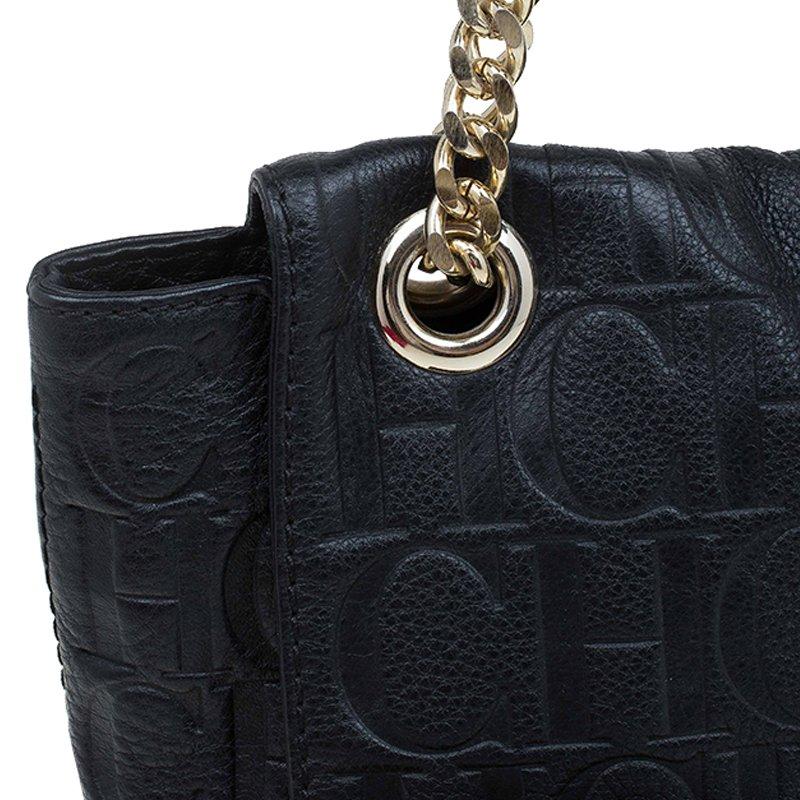 Carolina Herrera Black Monogram Leather Audrey Shoulder Bag 3