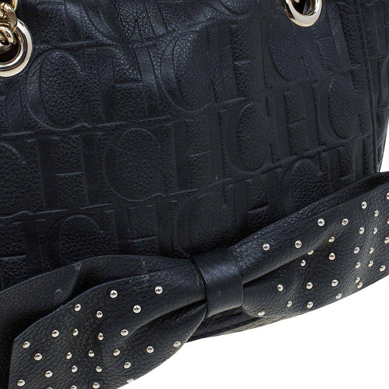 Carolina Herrera Black Monogram Leather Audrey Shoulder Bag 4