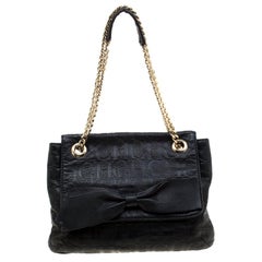 Carolina Herrera Black Monogram Leather Audrey Shoulder Bag