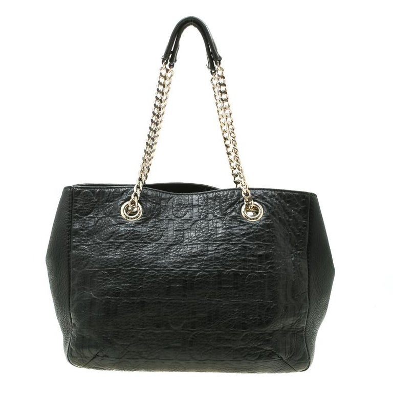 Carolina Herrera Black Monogram Leather Audrey Tote For Sale at 1stDibs