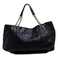 Carolina Herrera Black Monogram Leather Chain Hobo