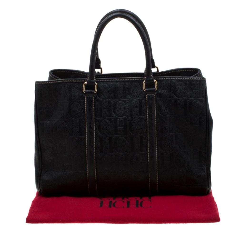 Carolina Herrera Black Monogram Leather Matteo Tote 7