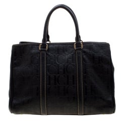 Carolina Herrera Black Monogram Leather Matteo Tote