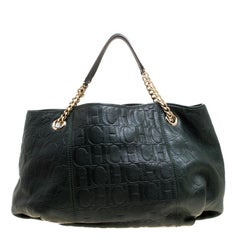 Carolina Herrera Black Monogram Leather Poppy Hobo