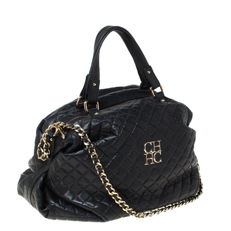 Carolina Herrera Black Quilted Leather Chain Satchel For Sale at 1stDibs