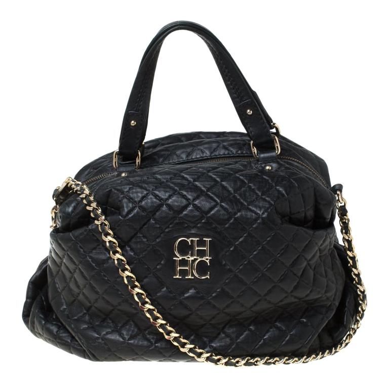 Carolina Herrera Black Quilted Leather Chain Satchel For Sale at 1stDibs