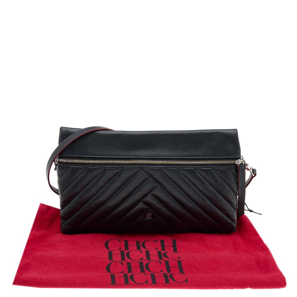 Carolina Herrera Black Quilted Leather Front Zip Crossbody Bag 3
