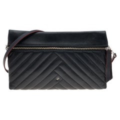 Carolina Herrera Black Quilted Leather Front Zip Crossbody Bag