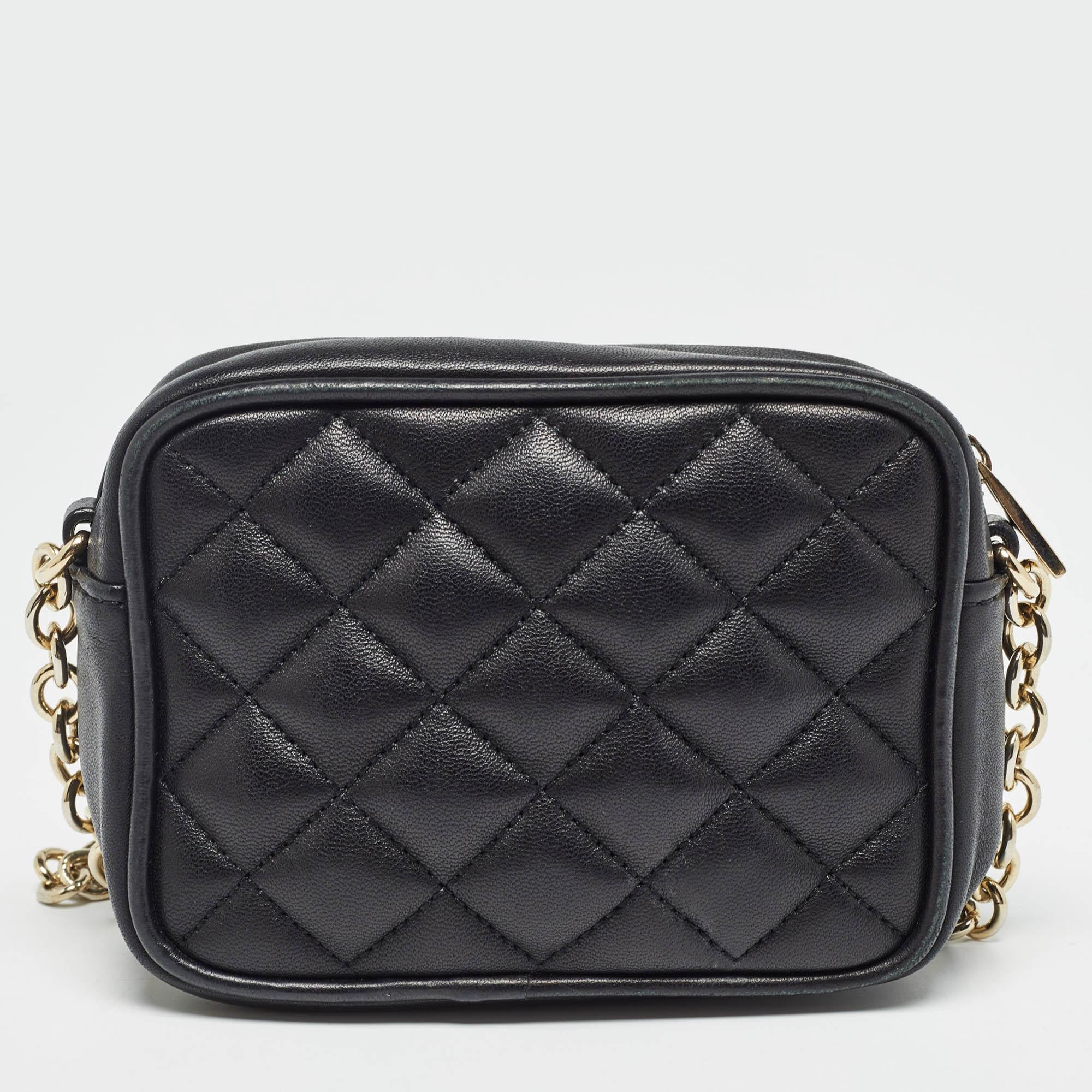 Women's Carolina Herrera Black Quilted Leather Mini Chain Crossbody Bag