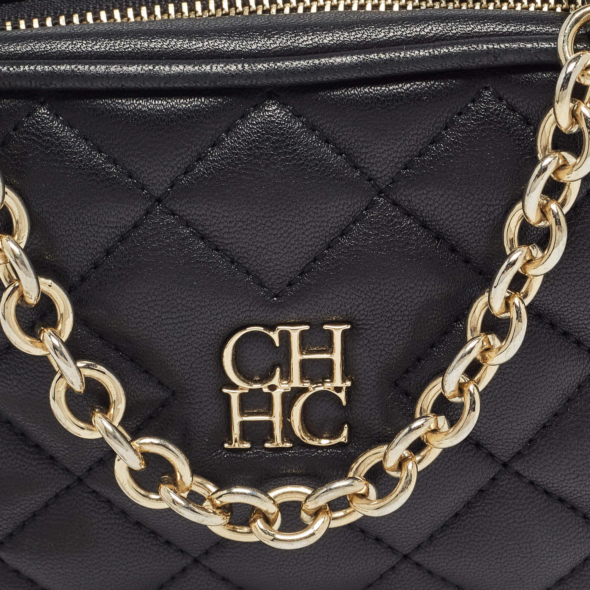 Carolina Herrera Black Quilted Leather Mini Chain Crossbody Bag 1