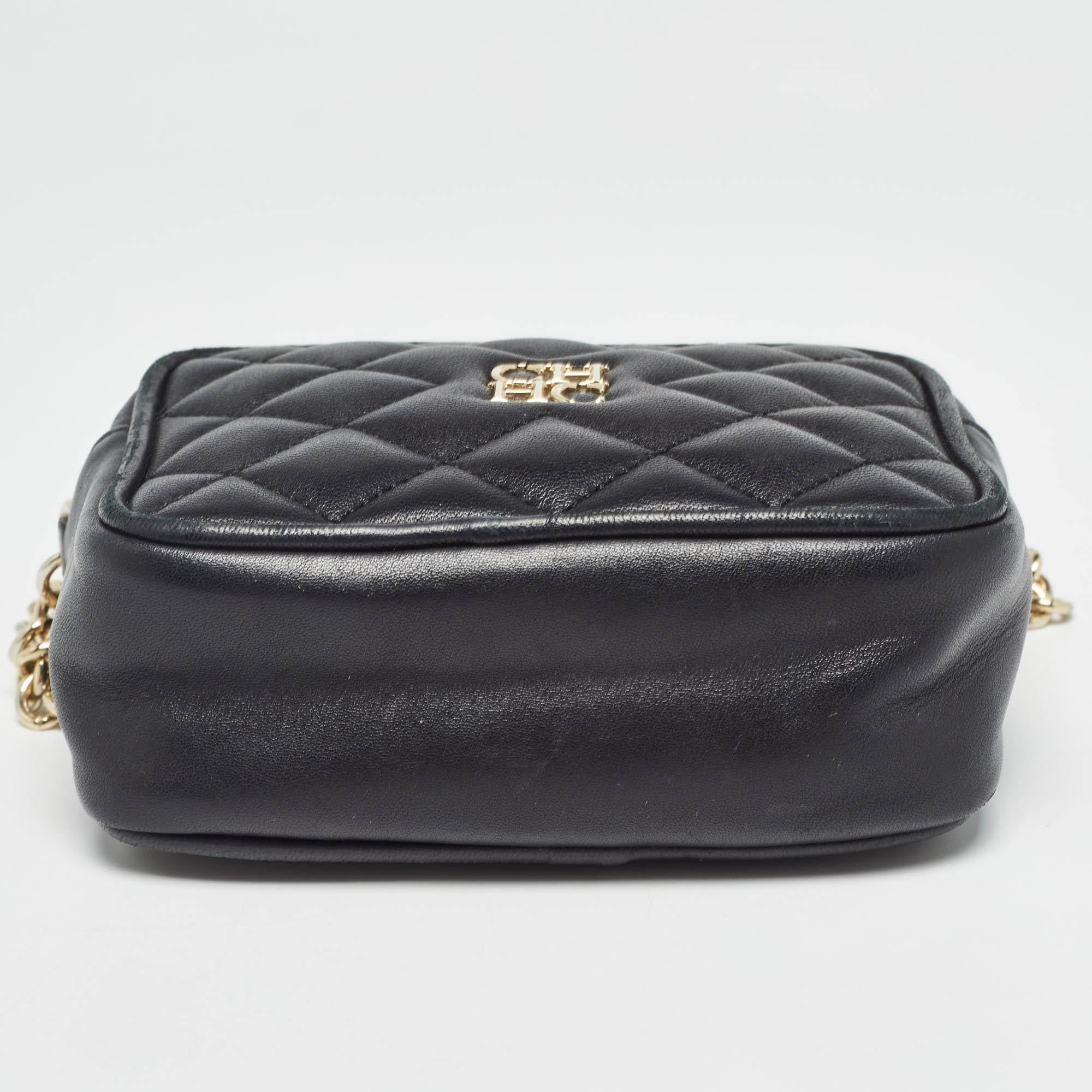 Carolina Herrera Black Quilted Leather Mini Chain Crossbody Bag 2