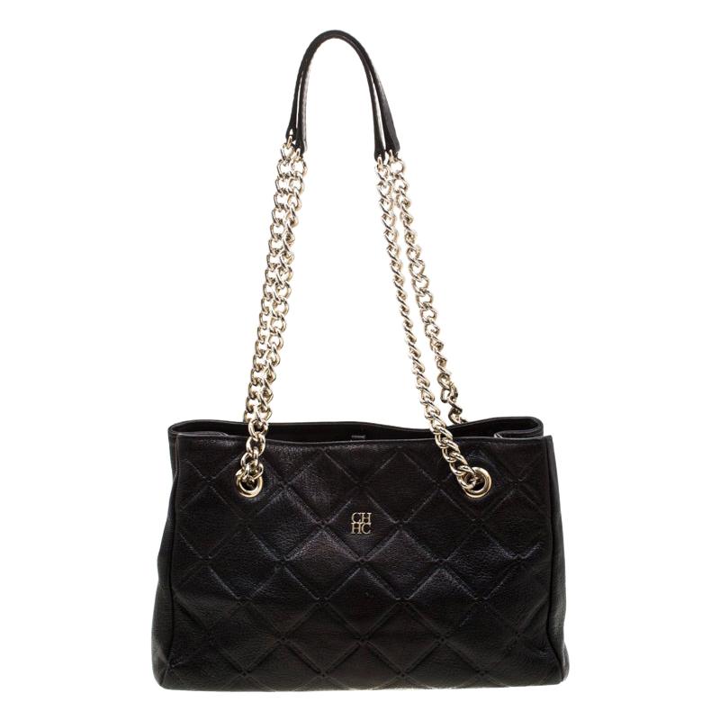 Carolina Herrera Black Quilted Leather Shopper Tote