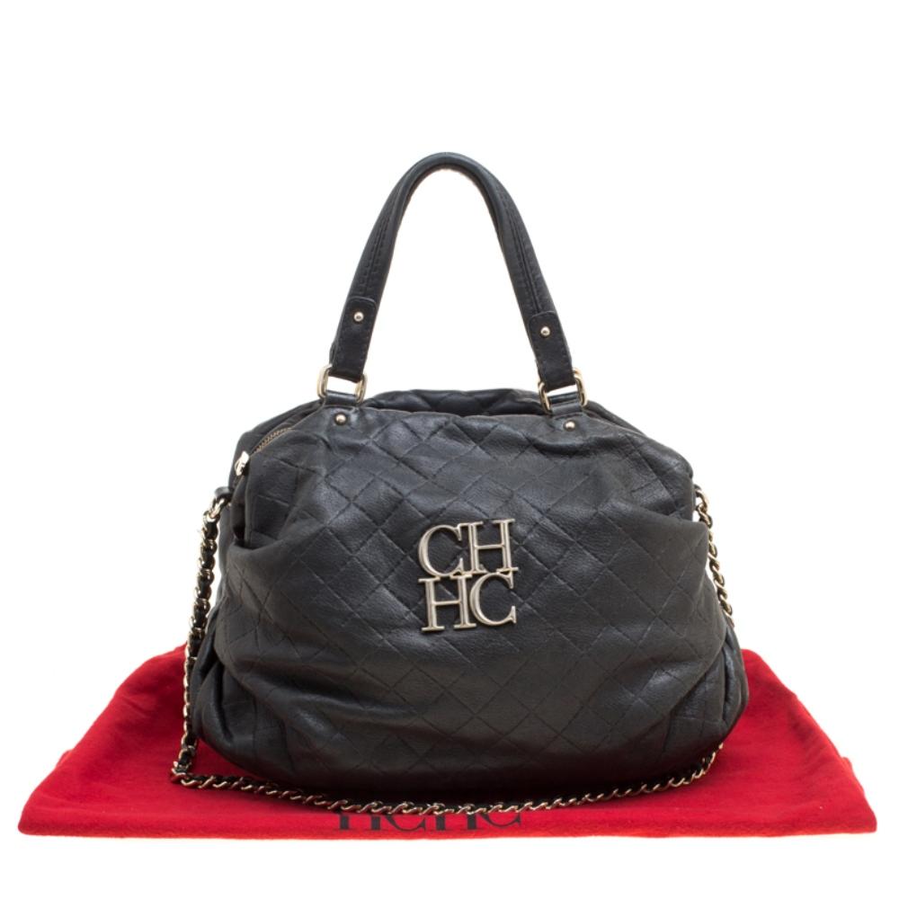 Carolina Herrera Black Quilted Leather Top Handle Bag 7