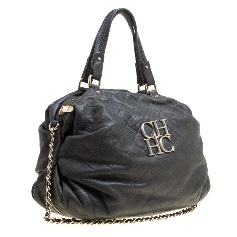 Carolina Herrera Black Quilted Leather Top Handle Bag In Good Condition In Dubai, Al Qouz 2
