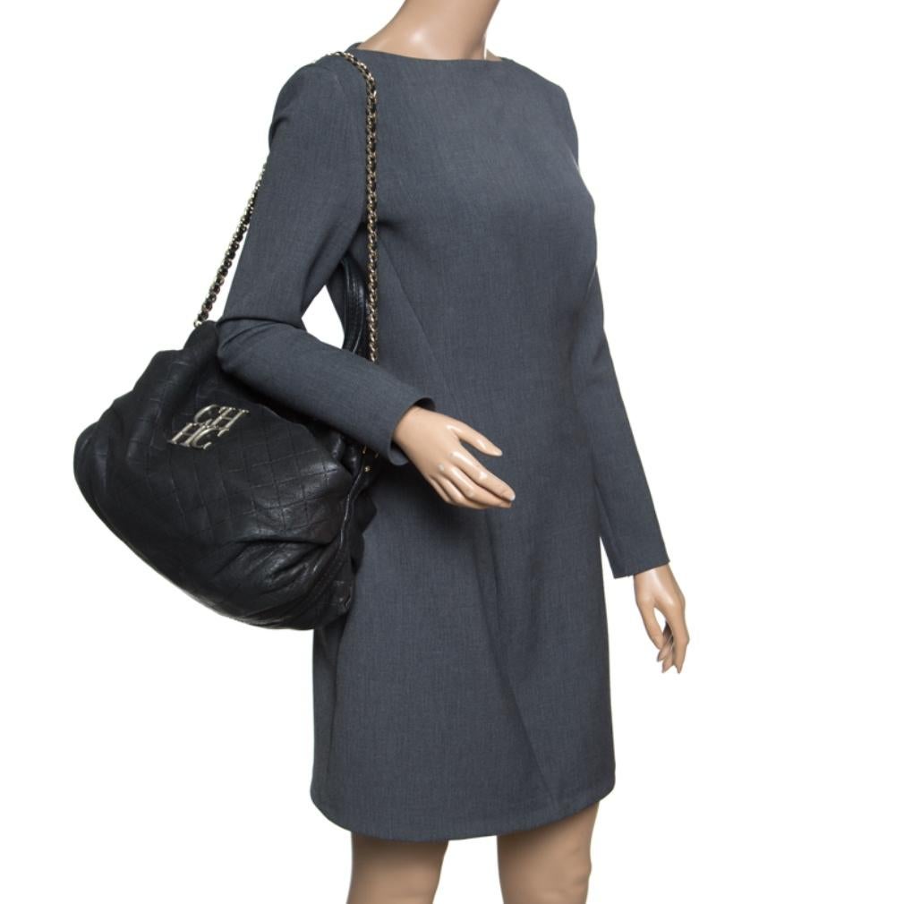 Carolina Herrera Black Quilted Leather Top Handle Bag In Fair Condition In Dubai, Al Qouz 2