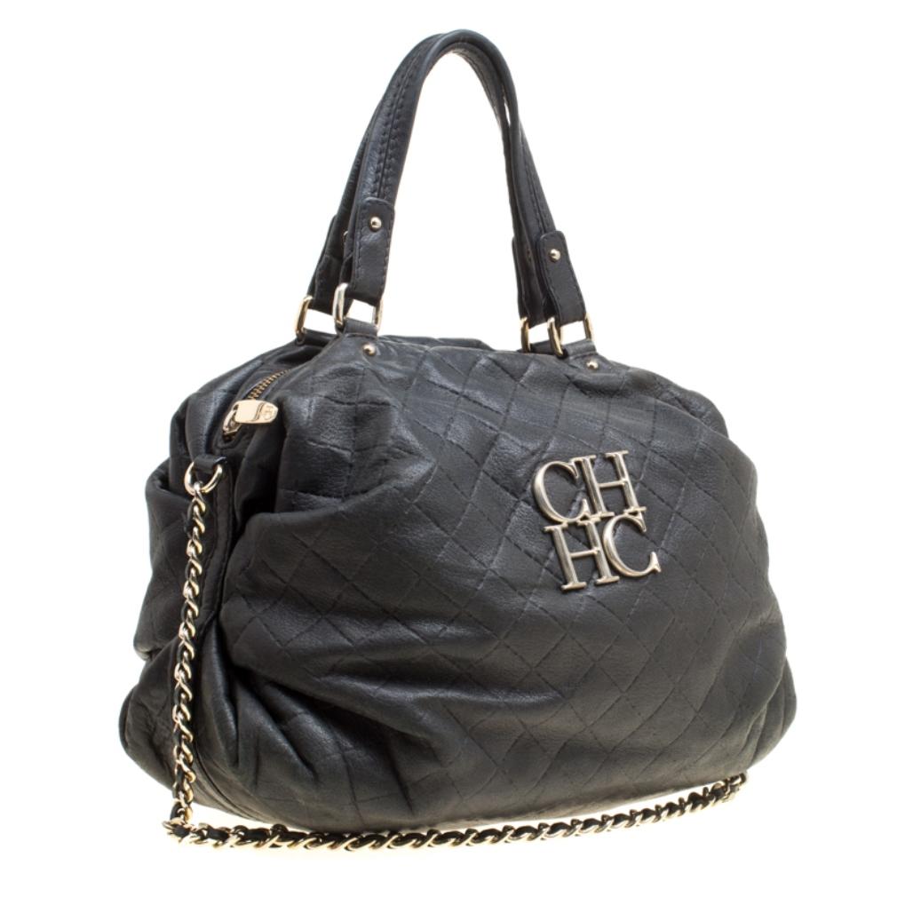 Women's Carolina Herrera Black Quilted Leather Top Handle Bag