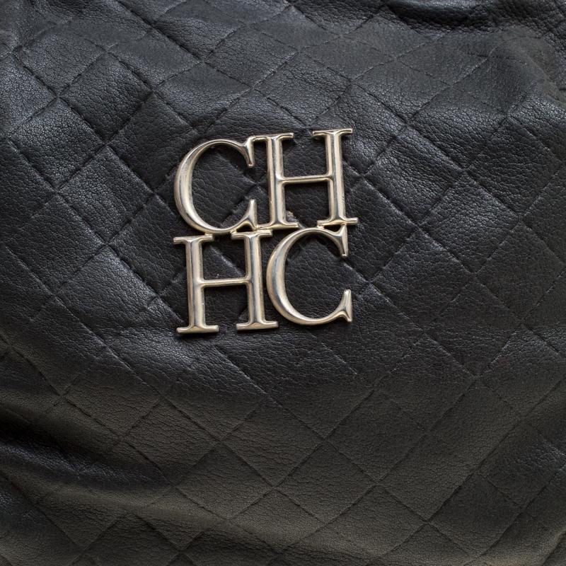 Carolina Herrera Black Quilted Leather Top Handle Bag 1