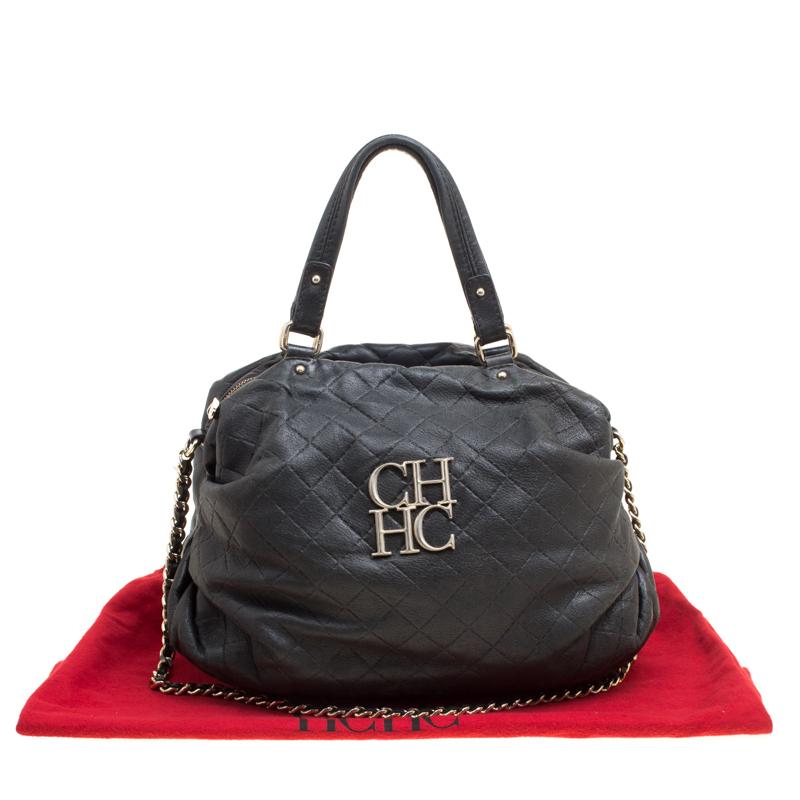 Carolina Herrera Black Quilted Leather Top Handle Bag 5