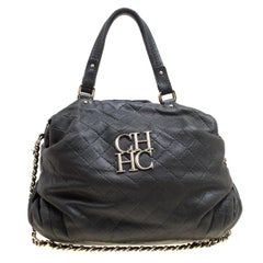 Carolina Herrera Black Quilted Leather Top Handle Bag