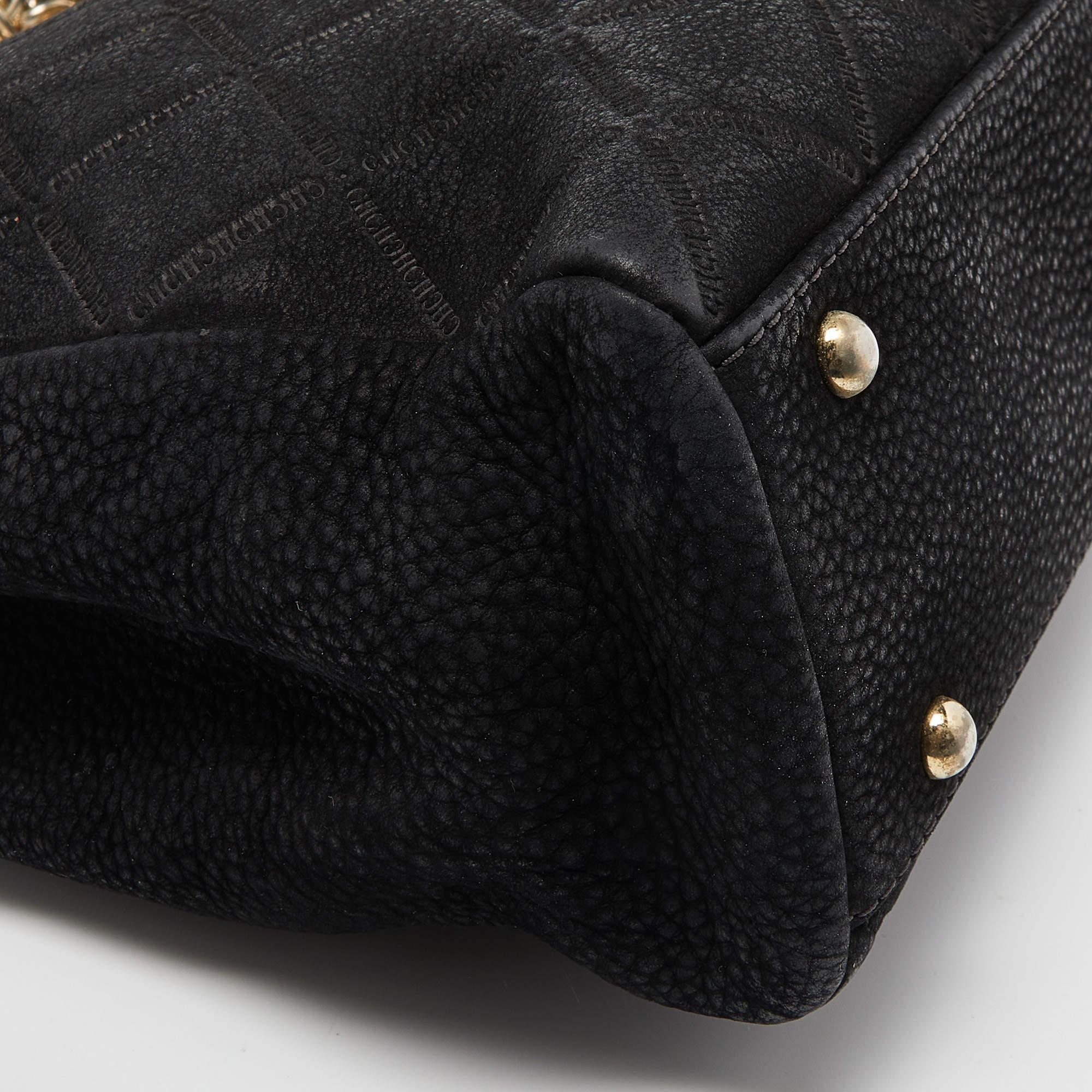 Carolina Herrera Black Quilted Logo Embossed Nubucke Leather Chain Tote 4