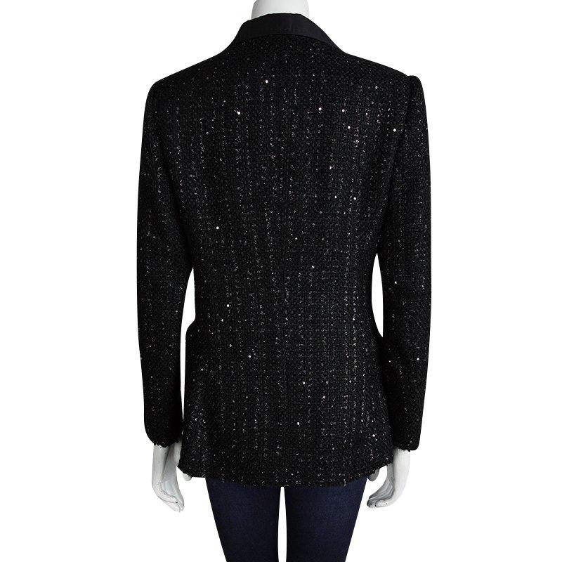Carolina Herrera Black Sequin Embellished Tweed Blazer M In New Condition In Dubai, Al Qouz 2