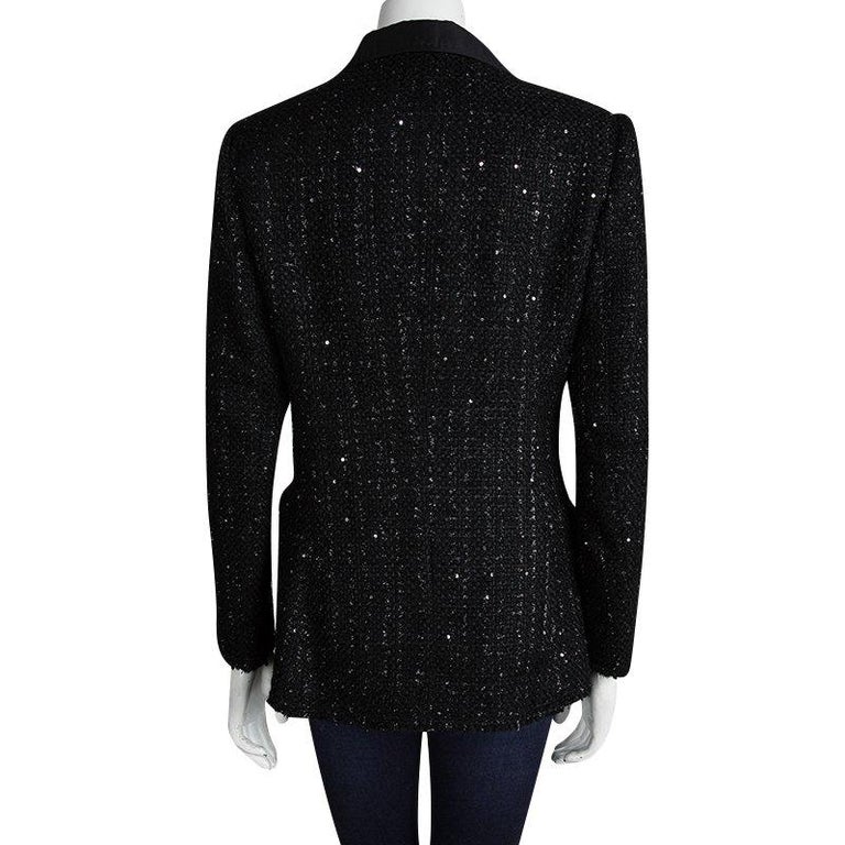 Carolina Herrera Black Sequin Embellished Tweed Blazer M For Sale at ...