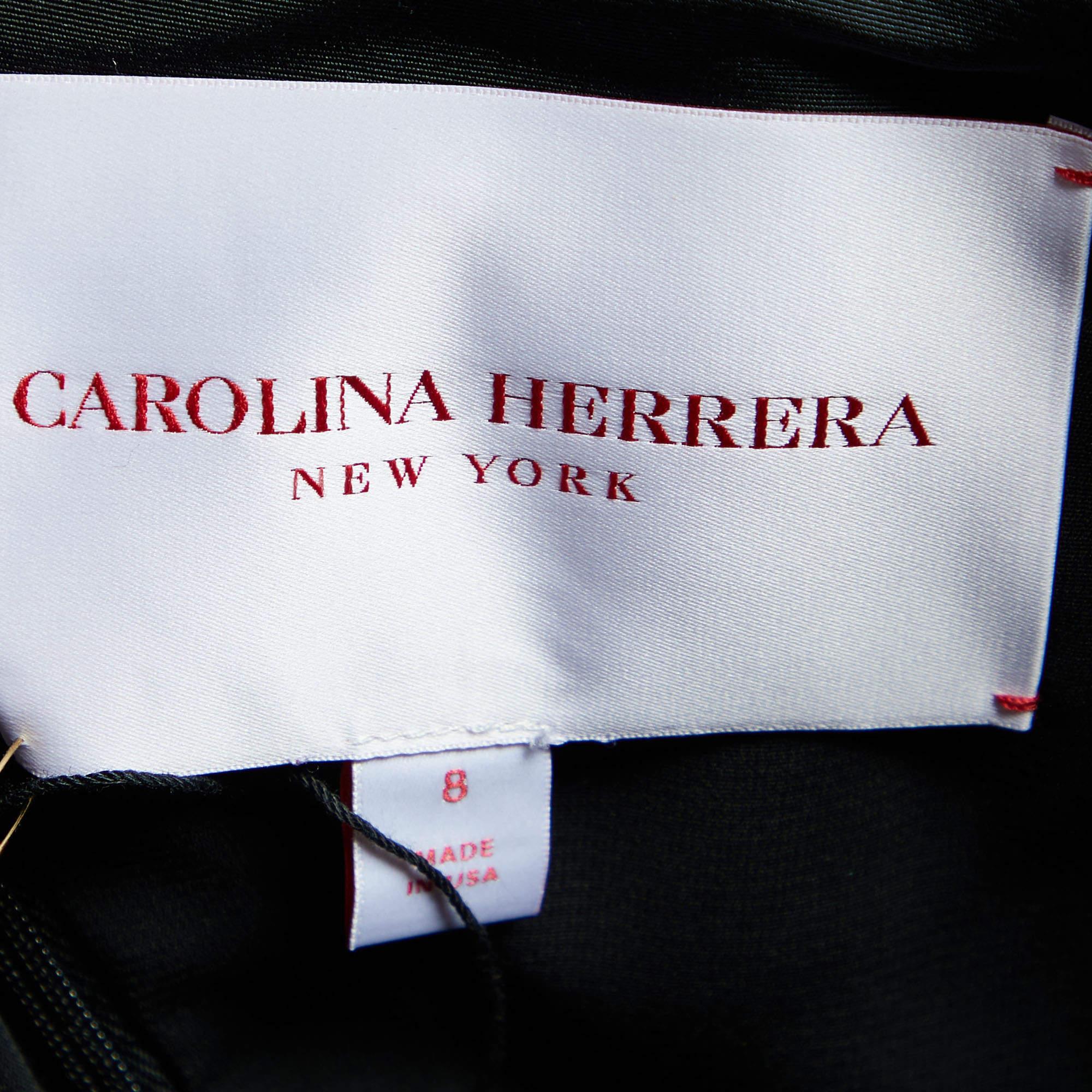 Carolina Herrera Robe en taffetas de soie noire avec nœud et cascade M en vente 1