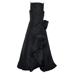 Carolina Herrera Schwarzes kaskadenförmiges Kleid aus Seidentaft mit Schleife aus Seidentaft M