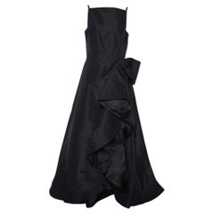 Carolina Herrera Black Silk Taffeta Bow Detail Cascading Gown M