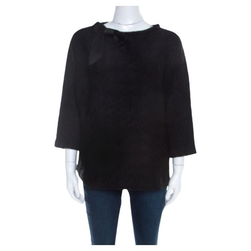 Carolina Herrera Top nero in neoprene elasticizzato con dettaglio fiocco al collo L.L. in vendita