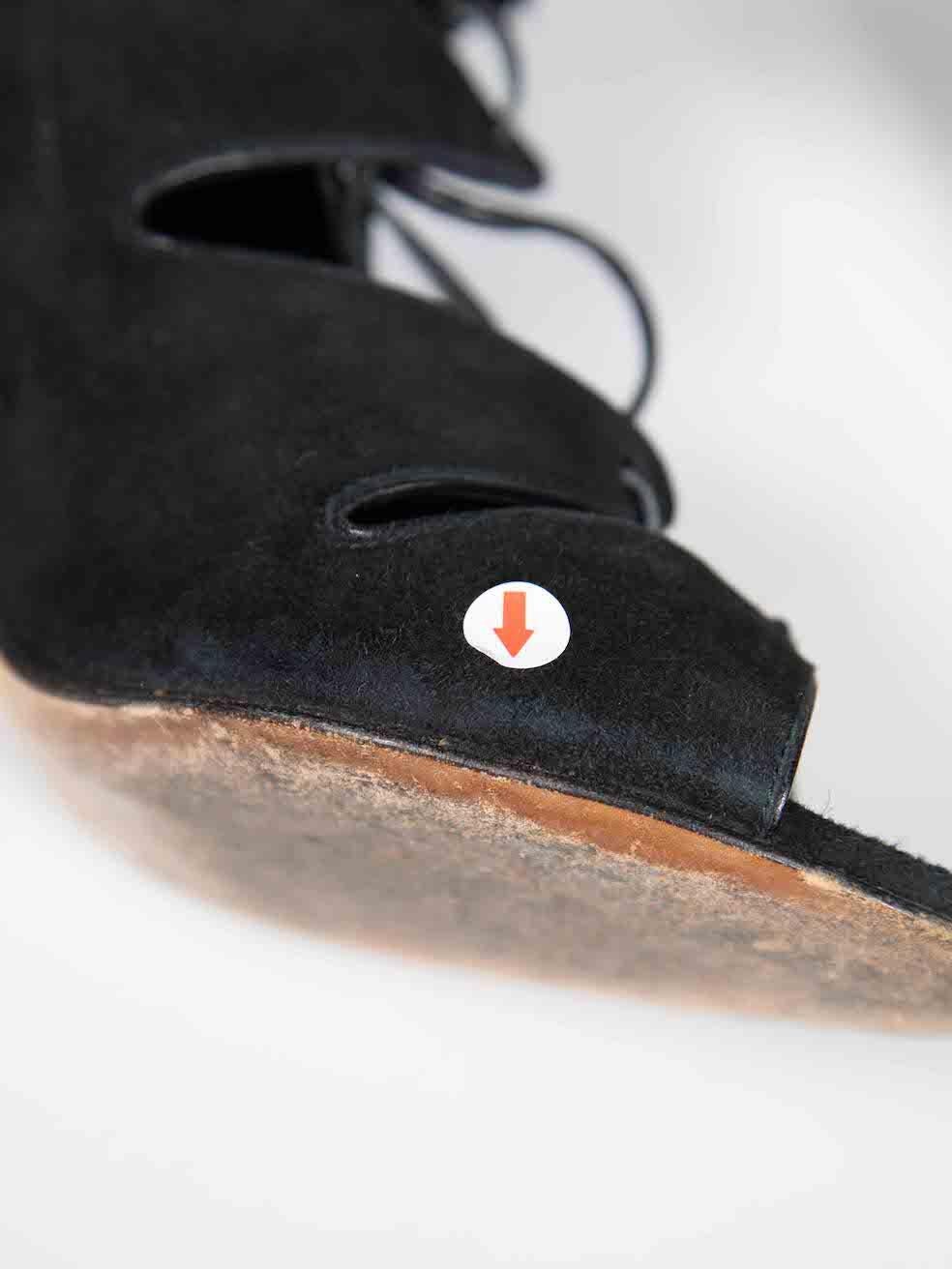 Carolina Herrera Schwarze Wildleder-Spitzen-Stiefelettensandalen Größe IT 37 im Angebot 2