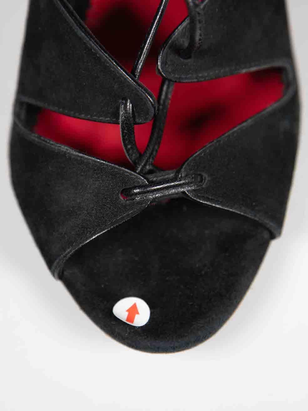 Carolina Herrera Schwarze Wildleder-Spitzen-Stiefelettensandalen Größe IT 37 im Angebot 3