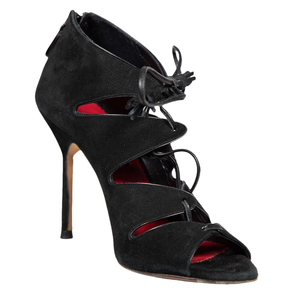 Carolina Herrera Sandales à lacets en daim noir Taille IT 37 en vente