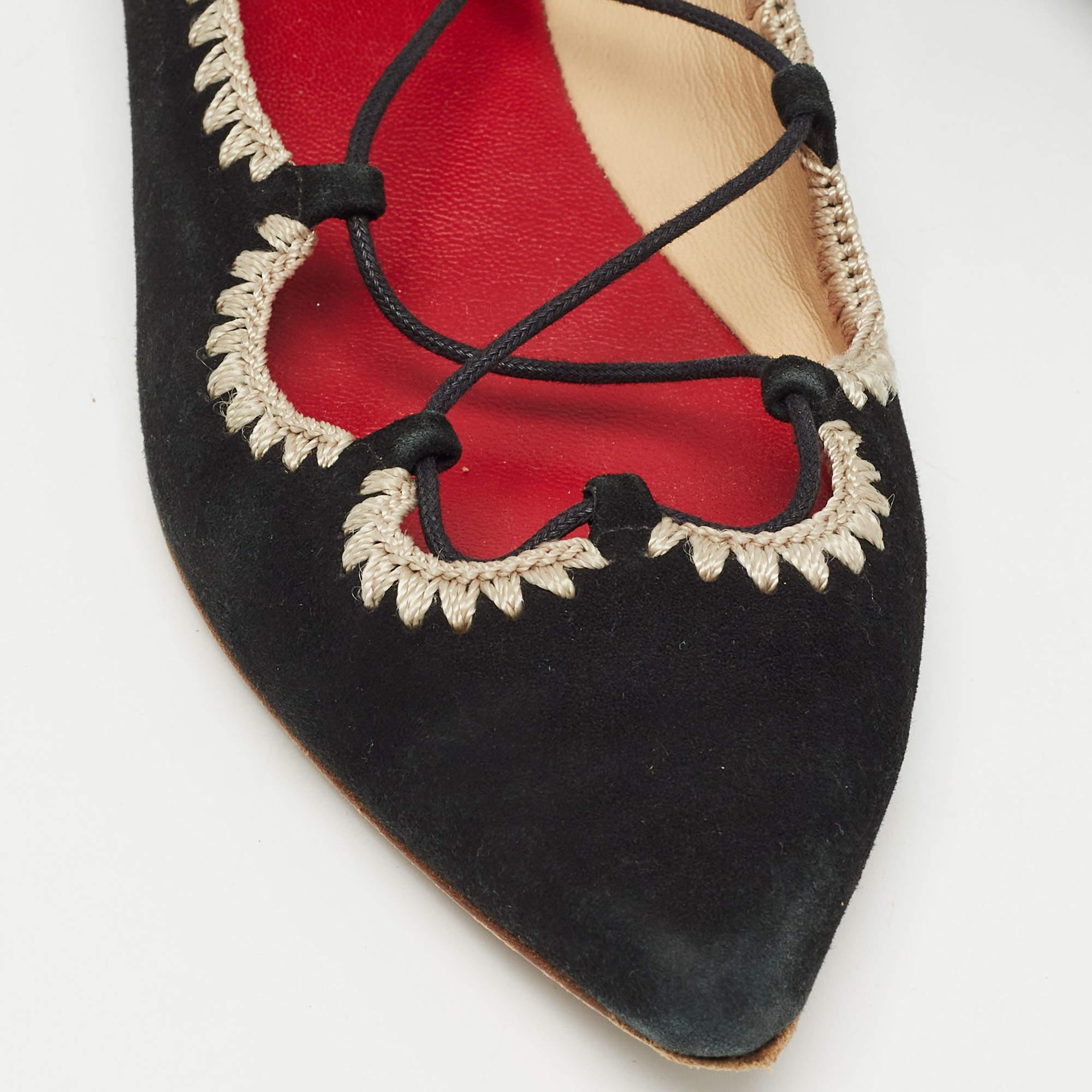 Carolina Herrera Bailarinas de ante negro con lazo en punta talla 37 en venta 2